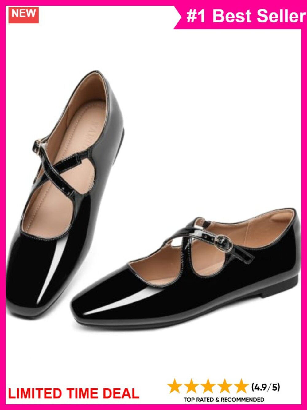 Patent Mary Jane Flats Square Toe Ankle Strap Dress Shoes